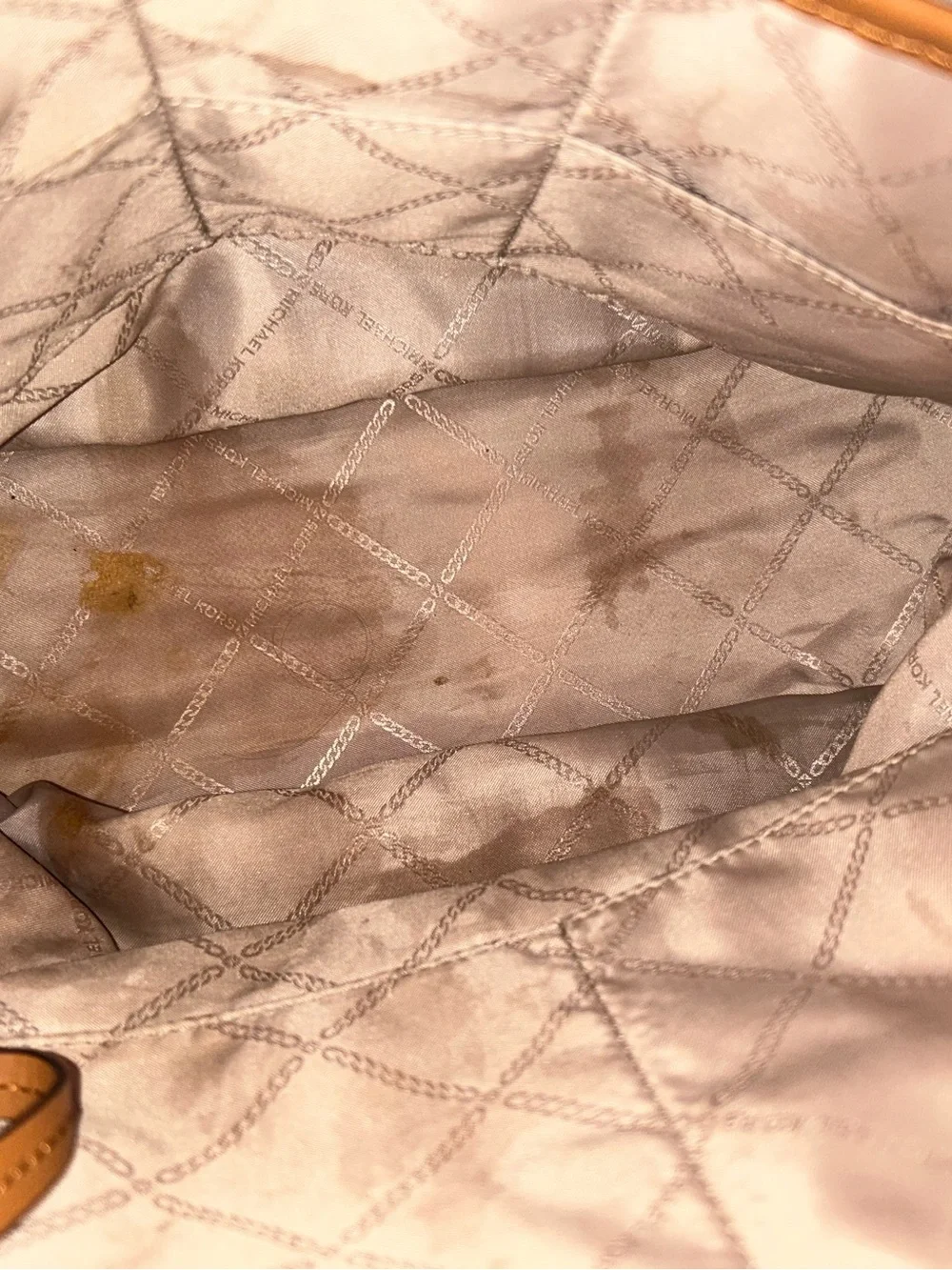 Michael Kors Cream Logo Tote with Tan Leather Trim